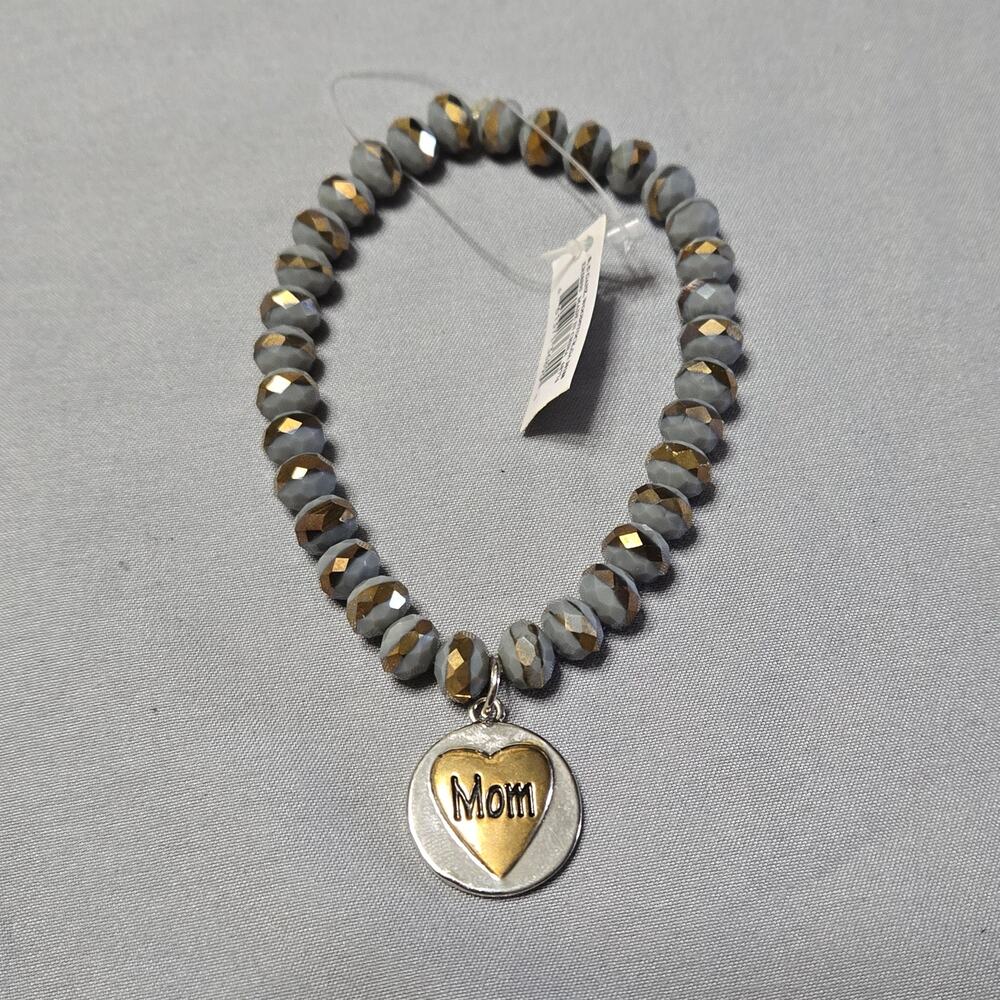 Ganz "Mom" Heart Charm Beaded Stretch Bracelet
